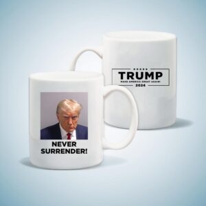 Trump 2024 Never Surrender Black Coffee Mug