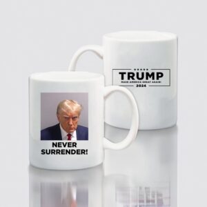 Trump 2024 Never Surrender Black Coffee Mugs