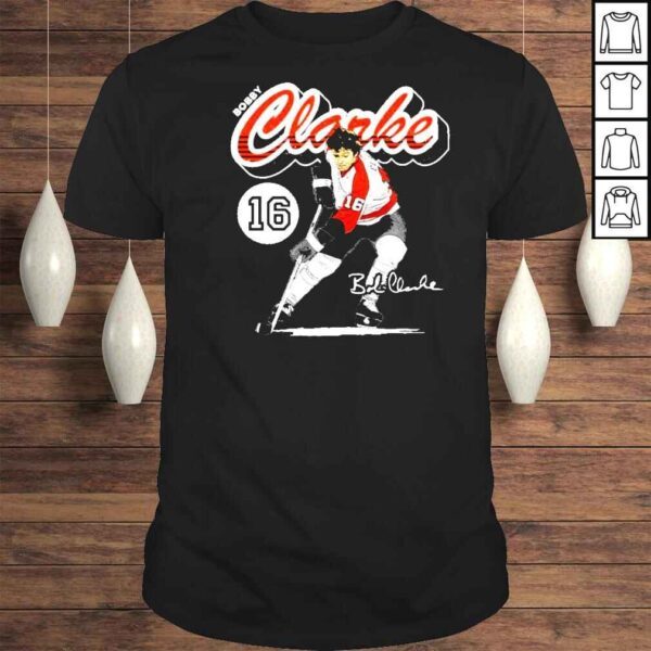 Bobby Clarke Philadelphia Retro Script Hockey Signatures Shirt