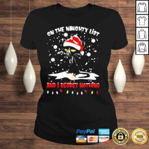 ClassicLadies Black cat santa on the naughty list and I regret nothing Christmas 2021 shirt