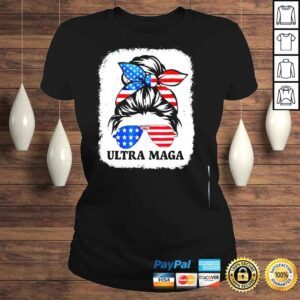 ClassicLadies Distressed ultra maga antI Biden messy bun usa flag shirt