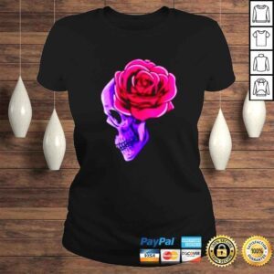 ClassicLadies Floral Sugar Skull with Red Rose Day of the Dead Flowers shirt