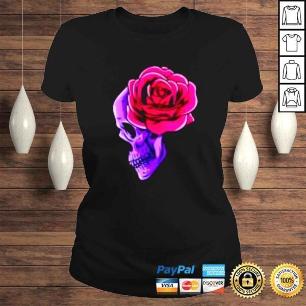 Floral Sugar Skull with Red Rose Day of the Dead Flowers shirt - Image 3