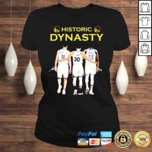 ClassicLadies Historic Dynasty Stephen Curry Draymond Green And Klay Thompson Signatures Shirt