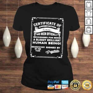 ClassicLadies Mens Fathers Day Gift For Papa Certificate Gramps Of Year TShirt