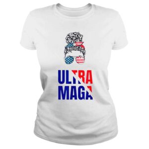 ClassicLadies Pro Trump ultra mega messy bun usa flag antI Joe Biden shirt