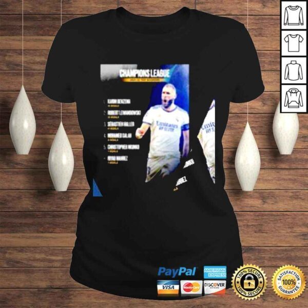 Real Madrid Champions League 2021 2022 Top Scorers Karim Benzema Top 1 15 goals poster shirt - Image 3