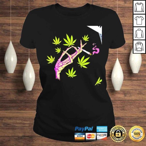 Skeleton hand smoking weed shirt - Image 3