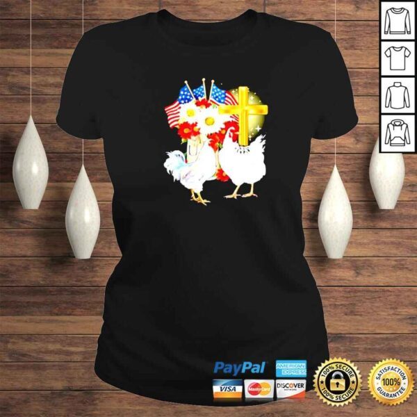 america flag and flowers Chickens Jesus Cross shirt - Image 3