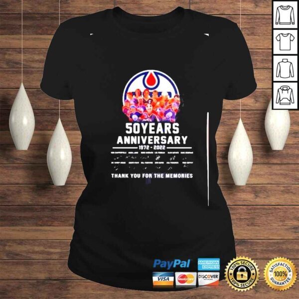 edmonton Oilers 50 Years Anniversary 1972 2022 Signatures Thank You For The Memories Shirt - Image 3