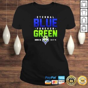 ClassicLadies seattle Sounders FC Eternal Blue Forever Green borntin Sounders 1974 logo vintage shirt