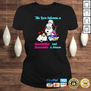 ClassicLadies snoopy the love between a grandmother and grandchild is forever shirt