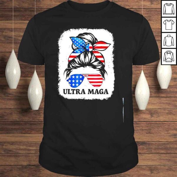 Distressed ultra maga antI Biden messy bun usa flag shirt