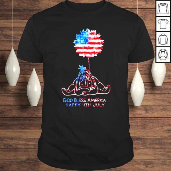 Eeyore God Bless America Happy 4th July Sunflower USA Flag shirt