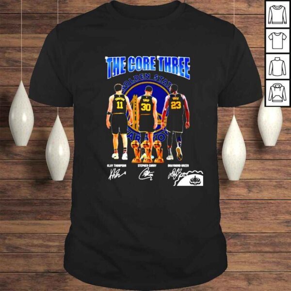 Golden State Warriors the core three Klay Thompson Stephen Curry Draymond Green signatures shirt