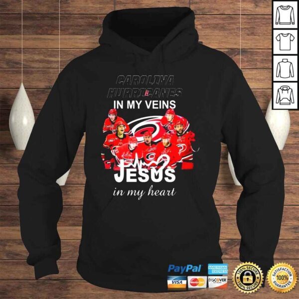 Carolina Hurricanes 2022 in my veins Jesus in my heart signatures shirt - Image 4