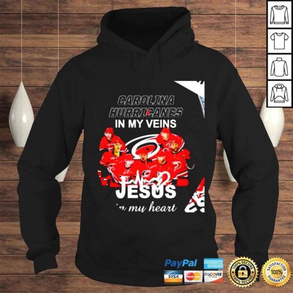 Carolina Hurricanes in my veins Jesus in my heart signatures 2022 shirt - Image 4