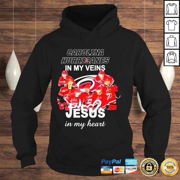 Carolina hurricanes in my veins Jesus in my hearts hair shirt - Image 4