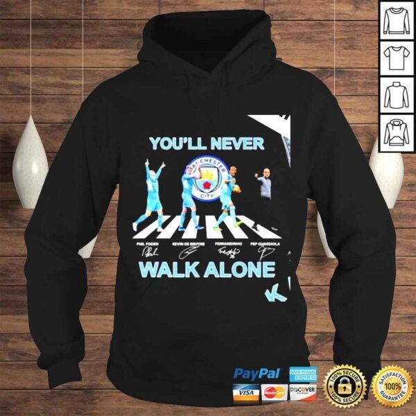 Manchester City FC youll never walk alone Phil Foden Kevin De Bruyne Fernandinho Pep Guardiola signatures Abbey Road shirt - Image 4