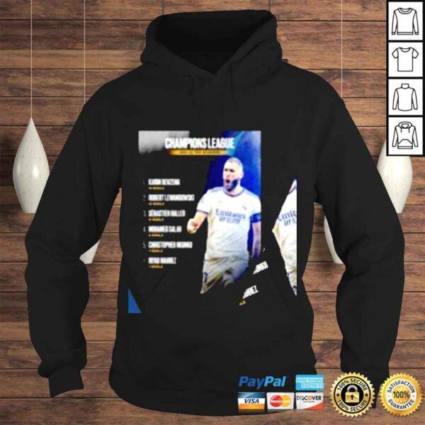 Real Madrid Champions League 2021 2022 Top Scorers Karim Benzema Top 1 15 goals poster shirt - Image 4