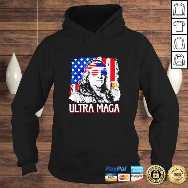 Ultra Maga 4th of July Benjamin Franklin Drinking USA Flag shirt - Image 4