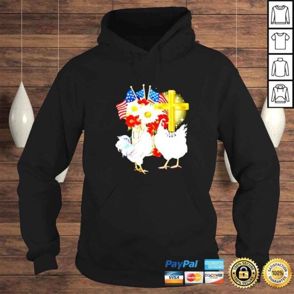 america flag and flowers Chickens Jesus Cross shirt - Image 4