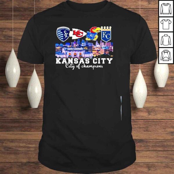 KC Sporting and KC Chiefs and KU Jayhawks and KC Royals Kansas City sport city of Champions shirt