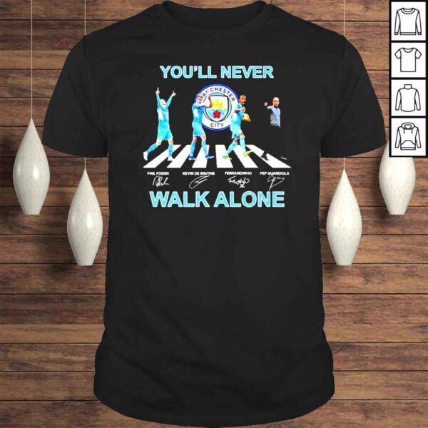 Manchester City Abbey Road youll never walk alone Phil Foden Kevin De Bruyne Fernandinho signatures shirt