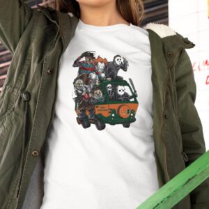 MiamI hurricanes horror movies characters bus halloween 2023 T-shirt