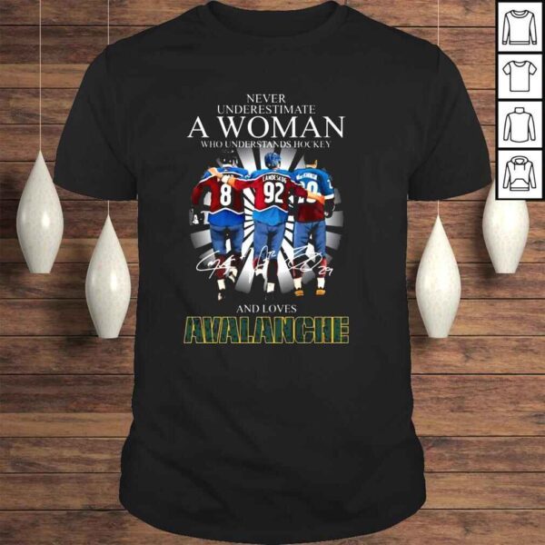 Never underestimate a woman who understands hockey and loves Avalanche Makar Landeskog and MacKinnon signatures shirt