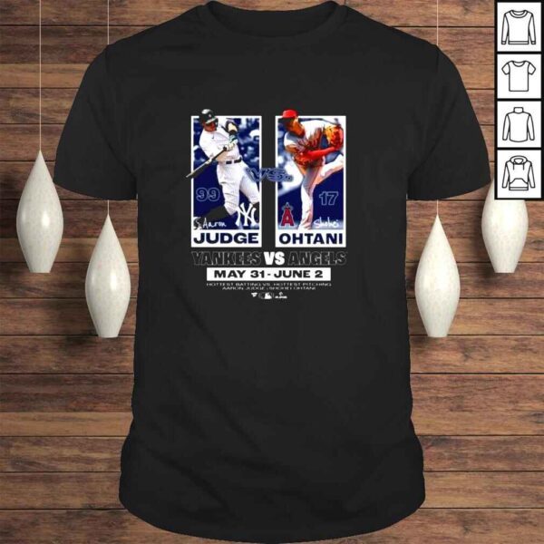 New York Yankees vs Los Angeles Angeles Hottest Batting vs Hottest Pitching Aaron Judge Shohei Ohtani signatures shirt