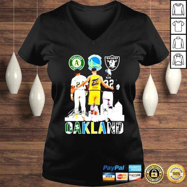 24 Rickey Henderson Oakland Athletics 30 Stephen Curry Golden State Warriors 32 Allen Oakland Raiders signatures shirt - Image 2