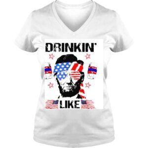 VLadies 4th Of July Drinkin Like Lincoln Merica Abraham Beer Lover Shirt