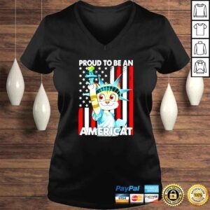 VLadies 4th Of July Proud To Be An Americat US American Flag Cat shirt