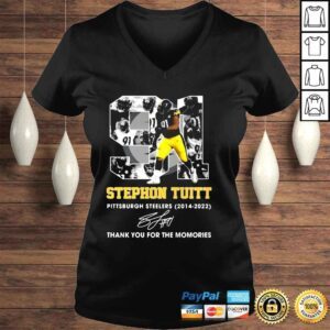 VLadies 91 Stephon Tuitt Pittsburgh Steelers 2014 2022 signature thank you for the memories shirt