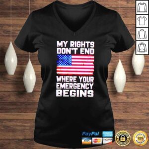 VLadies American flag my right dont end where your emergency begins shirt