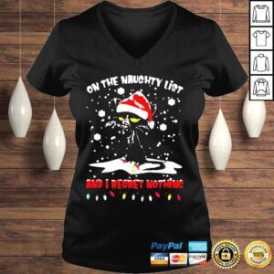 VLadies Black cat santa on the naughty list and I regret nothing Christmas 2021 shirt