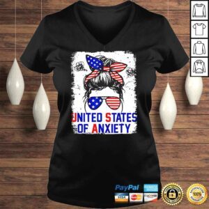 VLadies Bleached Messy Bun Patriotic United States Anxiety Shirt