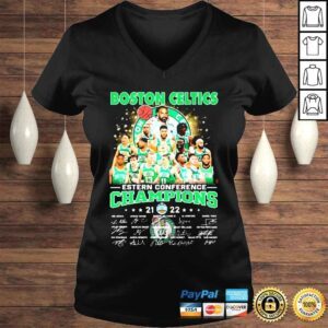 VLadies Boston Celtics Team Basketball 20212022 Eastern Conference Champions Signatures Shirt