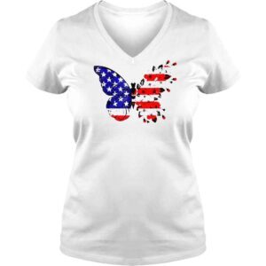 VLadies Butterfly 4th Of July American Flag Shirt