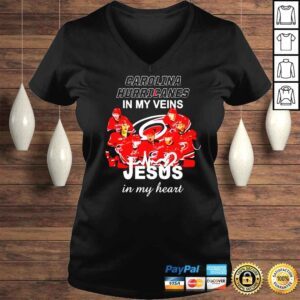 VLadies Carolina Hurricanes in my veins Jesus in my heart shirt