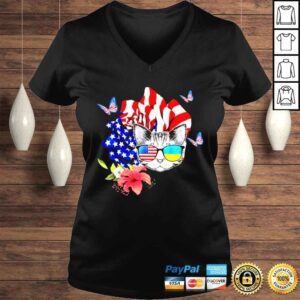 VLadies Cat proud and rose American flag 4th of july shirt