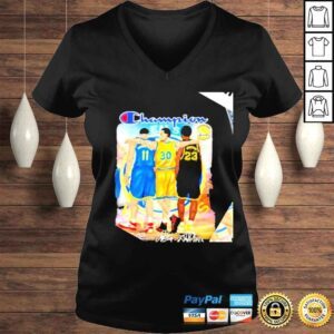 VLadies Champions Thompson and Curry and Green Golden State Warriors MVP signatures cartoon shirt