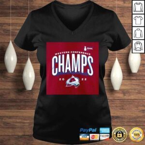 VLadies Colorado Avalanche 2022 Western Conference Champions Crash the Net Burgundy Tee Shirt