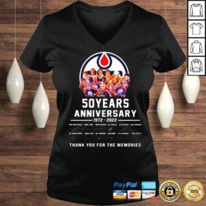 VLadies Edmonton Oilers 50 years anniversary 19722022 thank you for the memories signatures shirt