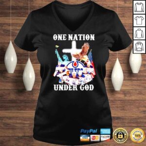 VLadies Edmonton Oilers One Nation Under God Signatures TShirt