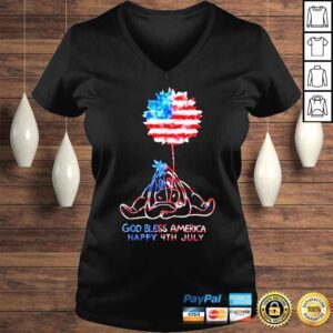 VLadies Eeyore God Bless America Happy 4th July Sunflower USA Flag shirt