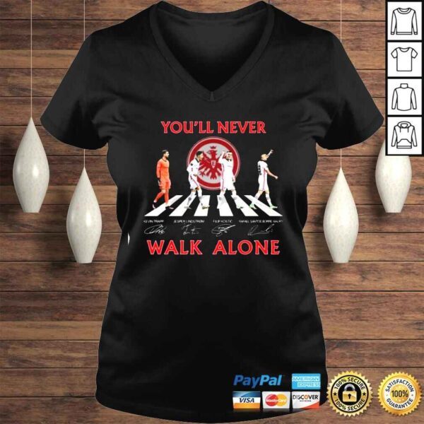 Eintracht Frankfurt Trapp and Lindstrom and Kostic and Maury abbey road Youll never walk alone signatures shirt - Image 2