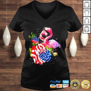 VLadies Flamingo happy independence day American flag shirt