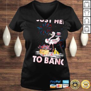 VLadies Flamingos Just Here To Bang 4th July American Flag Outfit TShirt